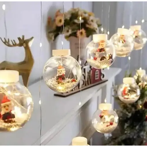 Гірлянда-штора Шари з наполненій 3 х 0.6 м Новорічна гірлянда штора 10 куль Тепло білий - фото 1