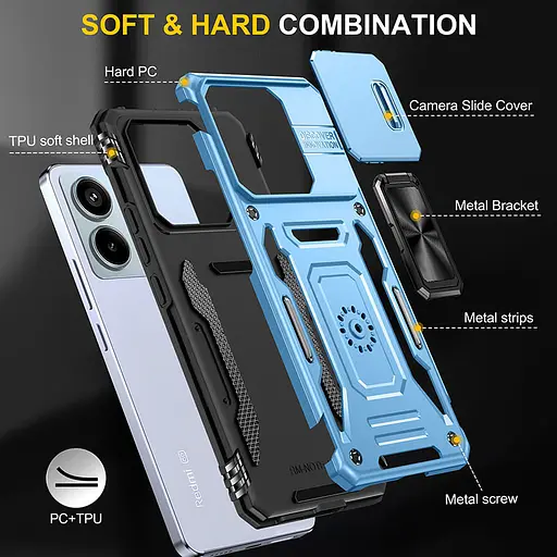 Ударостійкий чохол Epik Camshield Army Ring для Xiaomi Poco X6 / Note 13 Pro 5G Блакитний / Light Blue - фото 6