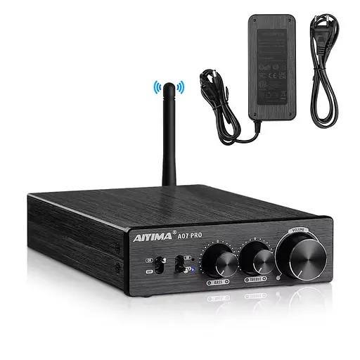 Усилитель звука AIYIMA A07 PRO black + блок питания 48V Bluetooth 5.2 AUX 300Wx2 (TPA3255) - фото 1