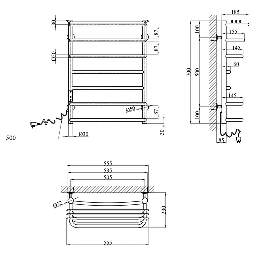 Полотенцесушитель электрический Kroner KRP Stern EL700x500-7 (CV036328) - фото 6