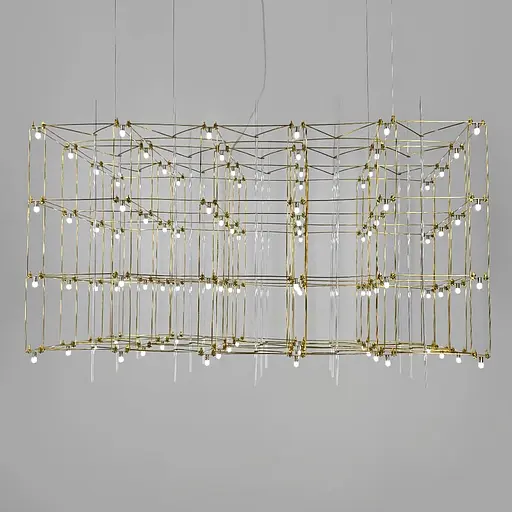 Золота люстра у формі паралелепіпеда 120х60х60 см | Line F | Арт. MJ200-1200*600*600 Titanium - фото 1