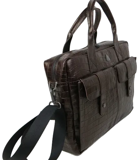 Мужская кожаная сумка Mykhail Ikhtyar под крокодила коричневая sum0028878 - фото 6