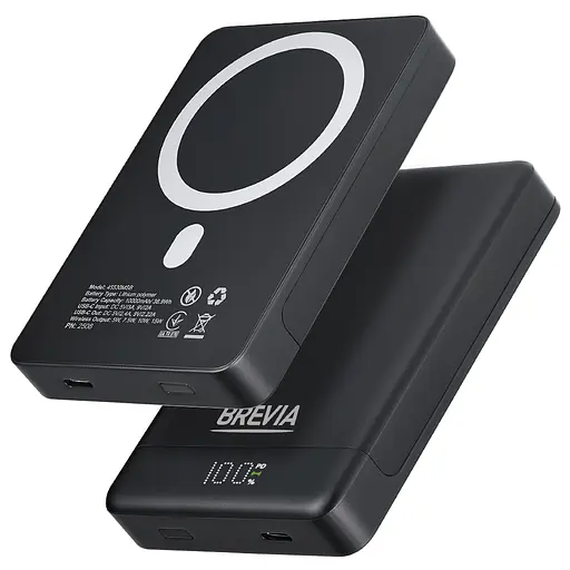 Повербанк (Power Bank) Brevia ePower 10000mAh MagSafe SuperSlim PD20W, Qі15W LCD чорний(45530MSB) - фото 5