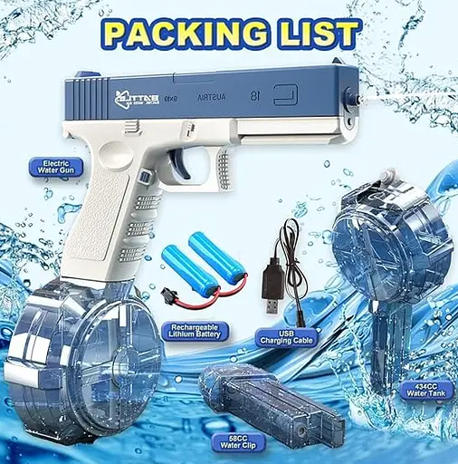 Электрический водяной пистолет высокого давления для детей и взрослых Glock Water Gun синий - фото 4