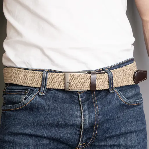 Ремень-резинка мужской JK-35007 (110 см) бежевый плетеный - фото 4