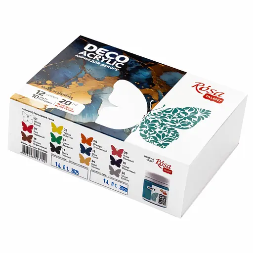 Набір акрилових фарб для декору матові і металіки 12×20 мл Rosa Talent - фото 1