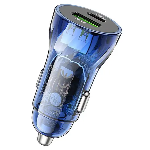 Зарядное для авто HOCO Z47A 30W Transparent 2 порта зу для машины синее прозрачное - фото 3