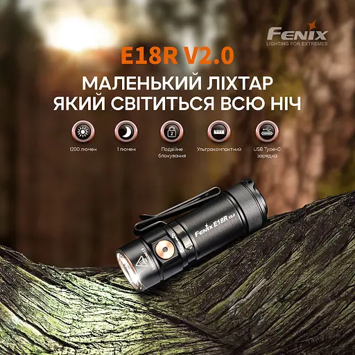 Ручний міні ліхтарик Fenix E18R V2.0 1200лм USB Type-C (Чорний) - фото 8