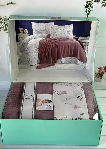 Постільна білизна з в’язаним пледом Murdum Romeo Home pbe0051435 - фото 1
