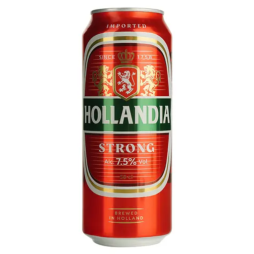 Пиво Hollandia Strong, світле, фільтроване, 7,5%, з/б, 0,5 л