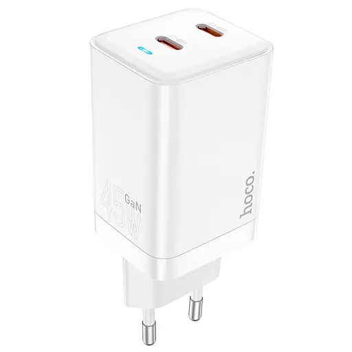 Блок питания зарядный Hoco Starlight N23 2 usb-c 45 W белый - фото 1