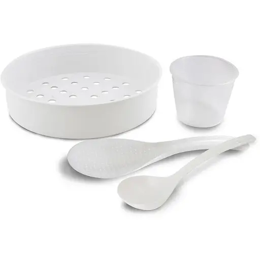 Контейнер для приготовления на пару + набор пластиковых ложек и стакан на мультиварку с объемом чаши 4 и 5 л.