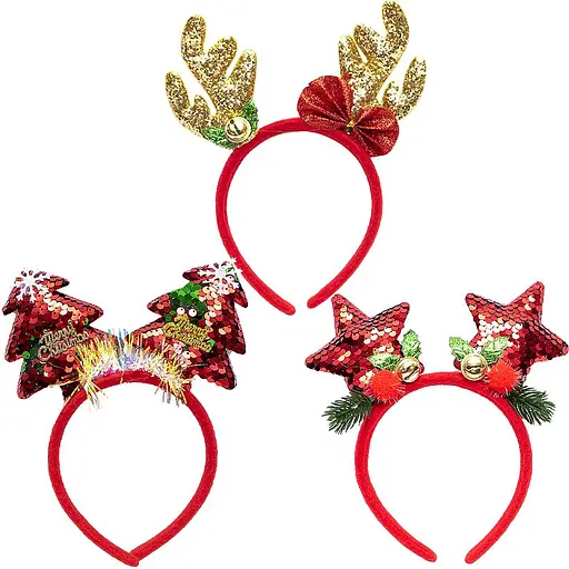 Ободок новорічний СХ-24 Зірки/Ялинки/Олень з паєтками (6968811209248) Микс - фото 1