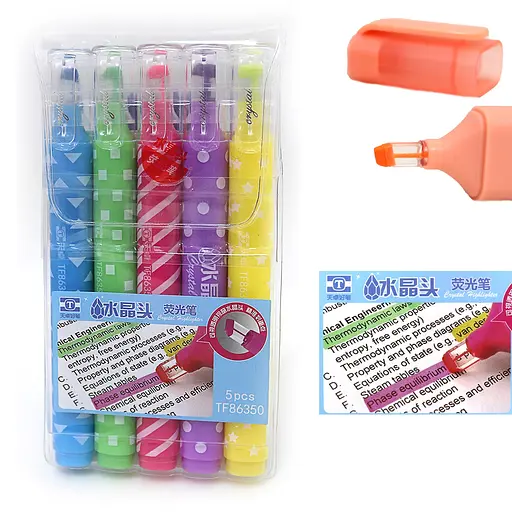 Набор текстовых маркеров TY, 5 шт., прозрачный кончик, неон, PVC упаковка