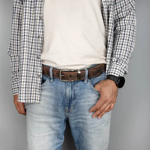 Ремінь чоловічий шкіряний JK-4006 коричневий потертий під джинси (125 см) - фото 2