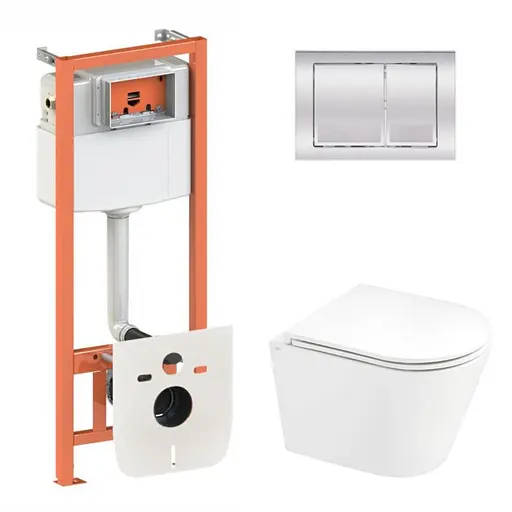 Набор: Qtap Scorpio Ultra Quiet унитаз подвесной QT1433053EUQW + Nest комплект инсталляции 4в1 (квадратная клавиша Chrome) QT0133M425 + M06028CRM - фото 1
