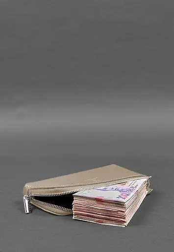 Кожаный портмоне-купюрник на молнии 14.0 светло-бежевый - фото 5