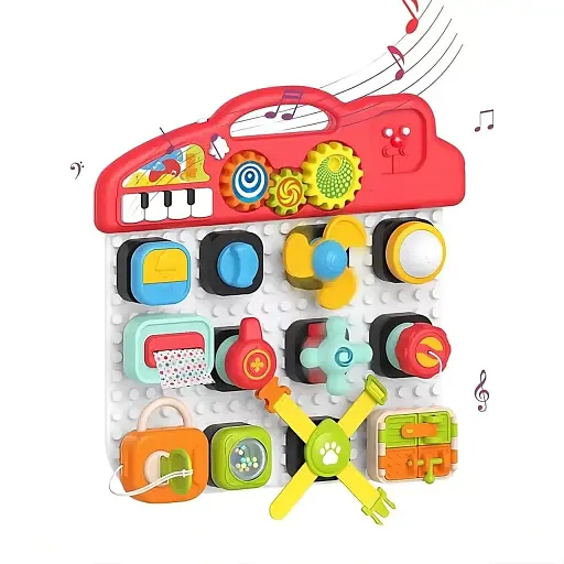 Бизиборд HE 8081 обучающий центр 2-в-1, со съемными блоками-активностями, светом и звуками, в коробке