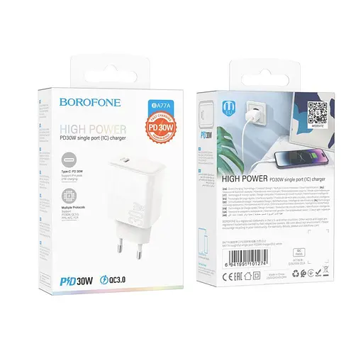 Мережевий зарядний пристрій Borofone ba77a Insightful PD/QC 30W білий - фото 3