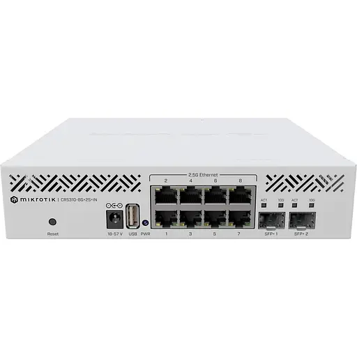 Коммутатор MikroTik CRS310-8G+2S+IN, 8x 2.5G Ethernet ports, 2x SFP+ ports, USB type A, 800MHz CPU, 2 (CRS310-8G+2S+IN) - фото 1