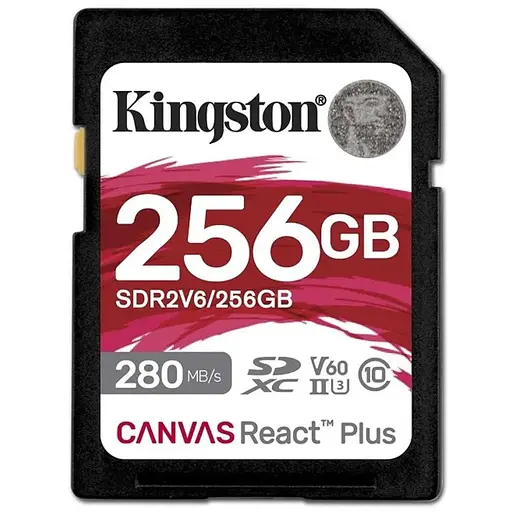SDXC (UHS-II U3) Kingston Canvas React Plus 256Gb Class 10 V60 (R280MB/s, W150MB/s)