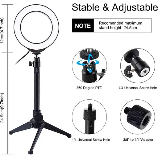 Кільцева USB RGBW LED лампа Puluz PKT3049B 4.7"+ настільний штатив - фото 2