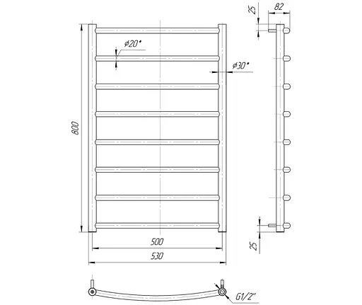 Водяной полотенцесушитель Mario Классик 800x530/500, Хром - фото 2