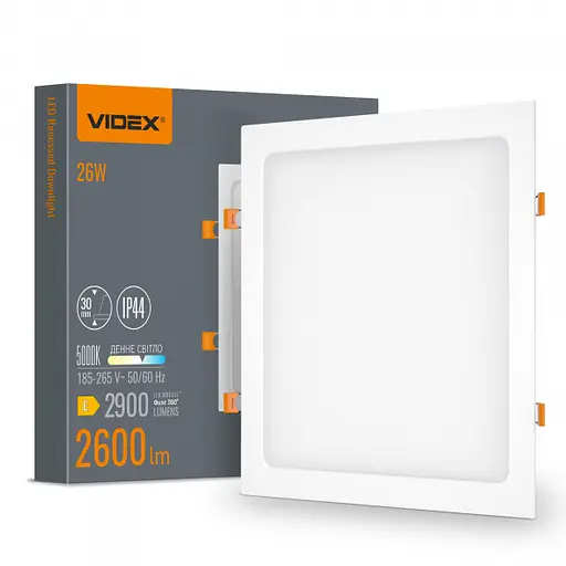 LED світильник Back вбудований квадратний VIDEX 26W 5000K - фото 1