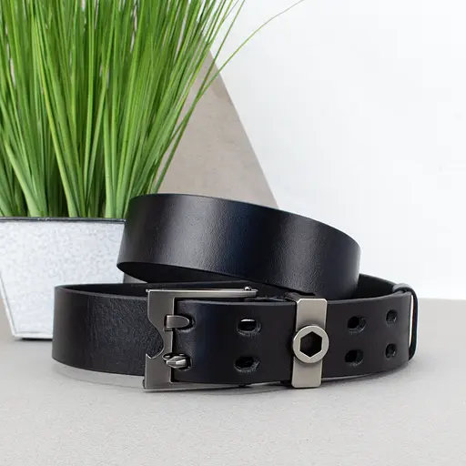 Ремень мужской кожаный черный JK-4068 (125 см) мультитул - фото 1