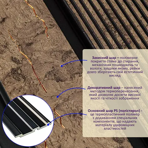 Рейка декоративная Wall Sticker PS 2900х120х12 мм Коричневый с золотыми прожилками SW-00001749 - фото 8