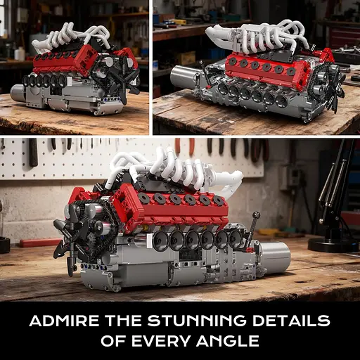 Конструктор двигун Mould King V12  Naturally Aspirated Engine Ferrari моторизований дитячий мотор 1366 деталей - фото 7