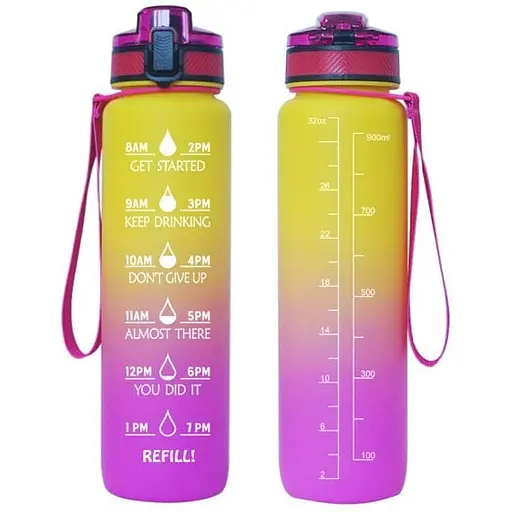 Мотиваційна пляшка OldBro для води з часом без BPA Tritan фітнес спорт прогулянка pink Yellow 1 л