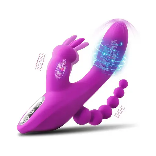 Вагінально-анальний вібратор Super Rabbit з 12 режимами вібрації для жінок 20 см фуксія - фото 2