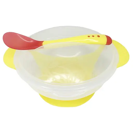 Тарілка на присосці прозора MGZ-0100(Yellow) з термоложкою та кришкою