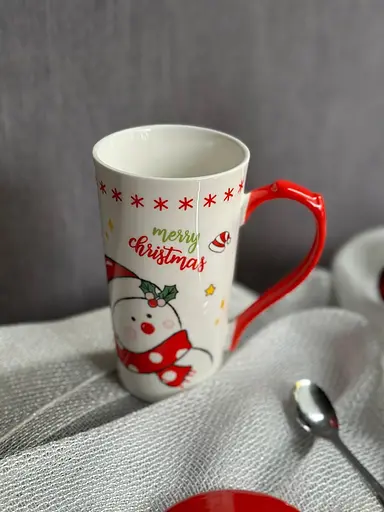 Новогодняя кружка Olens 102-1088-1 Биг-санта керамика с крышкой и ложкой 380 мл Красная - фото 4