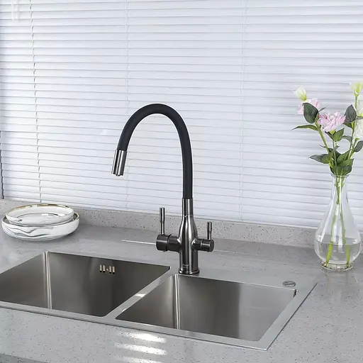 Смеситель для кухни под фильтр Frap с гибким изливом F4396-15 Графитовый хром - фото 2