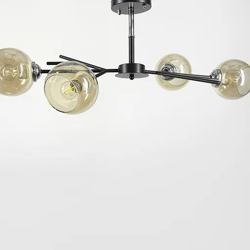 Люстра на 4 янтарних плафони в чорному корпусі 75х22 см | Арт. 088N/4 BK+CH+AM | Line F - фото 4