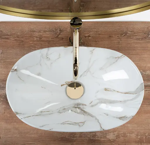 Умивальник Rea Royal Mini Aiax Shiny накладний REA-U5063, Мармур - фото 7