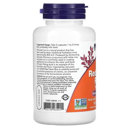 Натуральна добавка NOW Red Yeast Rice 600 mg, 120 вегакапсул - фото 2