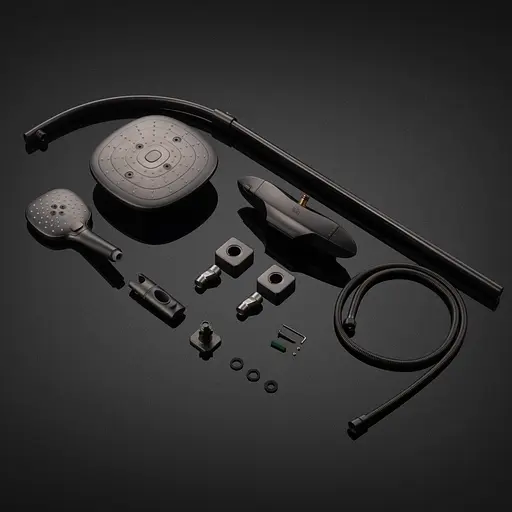 Набор душевая система наружного монтажа с термостатом Nett PSr-88 + смеситель на борт ванны и аксессуары Графит - фото 5