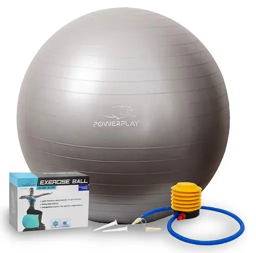 М'яч для фітнесу (фітбол) PowerPlay 4001 Ø75 cm Gymball Сріблястий + помпа (PP_4001_75_Silver) - фото 1