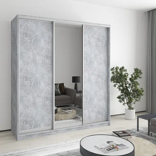 Шафа-купе тридверна MebelStar Комбо AL 2ДСП/Дзеркало 190x45x210 см Бетон (MBS-3223)