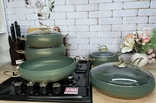 Набір каструль O.M.S. Collection 3024 з гранітним покриттям 9 предметів Зелений (Туреччина) - фото 4