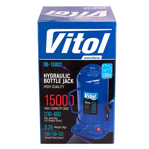 Домкрат гідравлічний телескопічний Vitol 15т 230-460 мм 9 кг в коробці (DB-15002) - фото 6