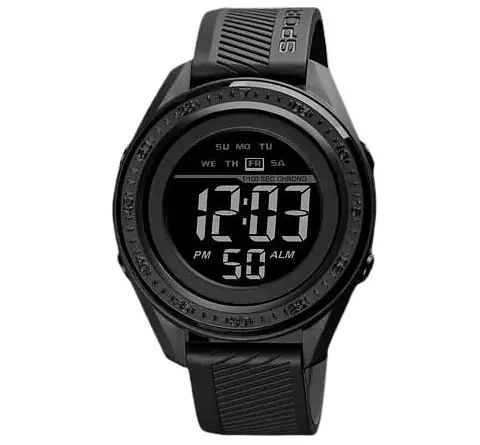 Мужские спортивные часы Skmei 1638 (Черные с черным циферблатом)