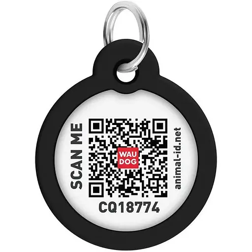 Адреса для собак и кошек металлический WAUDOG Smart ID с QR паспортом рисунок Леопард круг Д 30 мм