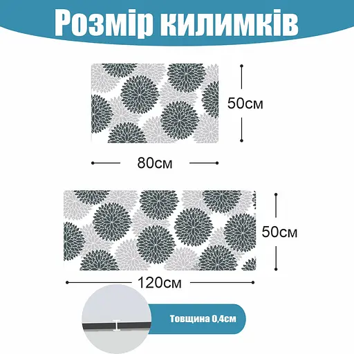 Набор 2 коврика для ванной и кухни Aquarius Суперпоглощающие 50х80 см + 50х120 Серые Цветы - фото 2