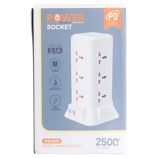 Сетевой фильтр-удлинитель Yiwu HP-5-7MF TOWER B23 4,8 м 9 розеток 3USB + 1PD и LED-лампа белый  - фото 10
