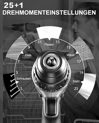 Акумуляторна викрутка TEETOK 12 В, дриль з 1 батареєю ємністю 1500 мАг, акумуляторний дриль ємністю 50 Нм Макс, крутний момент - фото 3
