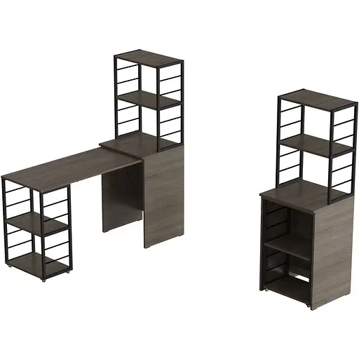 Стол-тумба трансформер Смарт 3/1 с этажеркой Ferrum-decor 1430x1450x500 Черный металл ДСП Дуб Сонома Трюфель 16 мм (FRD-105113)